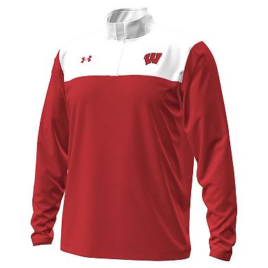 Men's Under Armour Red/White Wisconsin Badgers Green Blocked Quarter-Zip Pullover