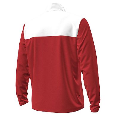 Men's Under Armour Red/White Wisconsin Badgers Green Blocked Quarter-Zip Pullover