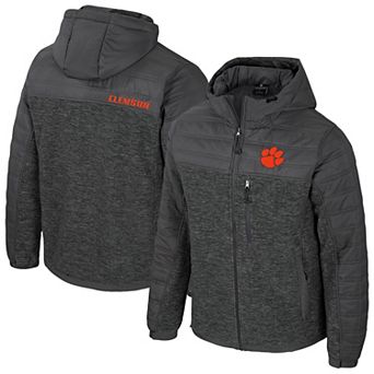 Men's Colosseum Charcoal Clemson Tigers Nightman Full-Zip Hoodie Puffer Jacket