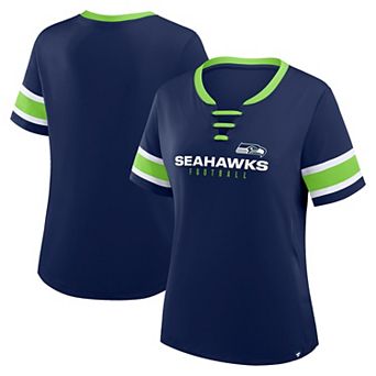 Women's Fanatics College Navy Seattle Seahawks Plus Size Red Zone Athena Lace-Up V-Notch Neck T-Shirt