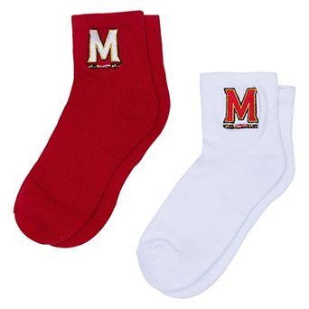Women's ZooZatz White/Red Maryland Terrapins Two-Pack Quarter-Length Socks