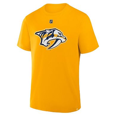 Men's Fanatics Steven Stamkos Gold Nashville Predators Authentic Stack Name & Number T-Shirt