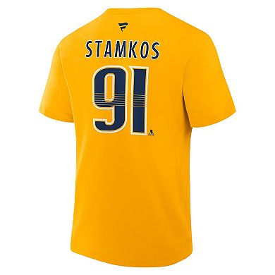 Men's Fanatics Steven Stamkos Gold Nashville Predators Authentic Stack Name & Number T-Shirt