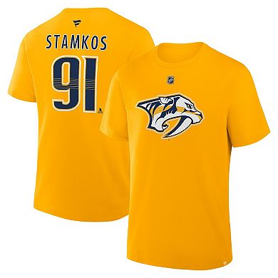 Men's Fanatics Steven Stamkos Gold Nashville Predators Authentic Stack Name & Number T-Shirt
