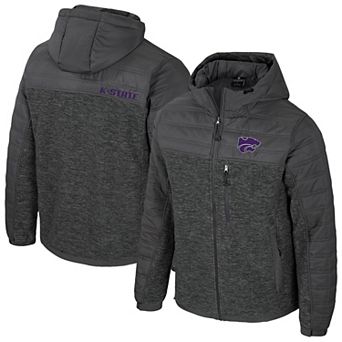 Men's Colosseum Charcoal Kansas State Wildcats Nightman Full-Zip Hoodie Puffer Jacket