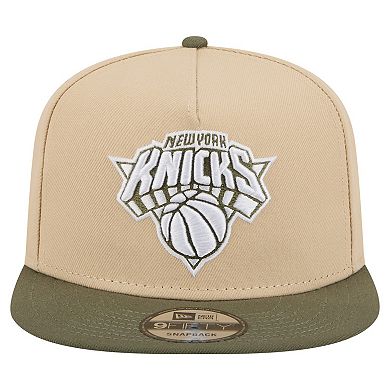 Men's New Era Khaki/Olive New York Knicks Color Pack Two-Tone A-Frame 9FIFTY Snapback Hat