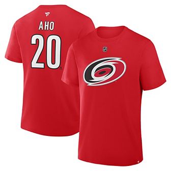 Men's Fanatics Sebastian Aho Red Carolina Hurricanes Authentic Stack Name & Number T-Shirt