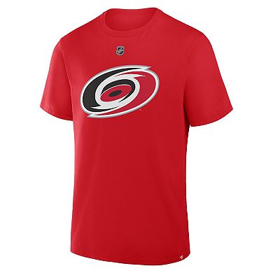 Men's Fanatics Sebastian Aho Red Carolina Hurricanes Authentic Stack Name & Number T-Shirt