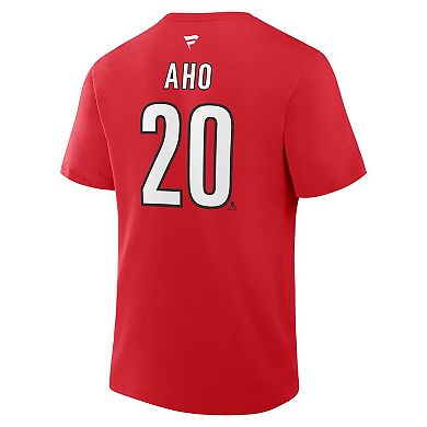 Men's Fanatics Sebastian Aho Red Carolina Hurricanes Authentic Stack Name & Number T-Shirt