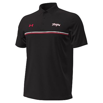 Men's Under Armour Black Maryland Terrapins Performance Drive Chest Stripe Polo