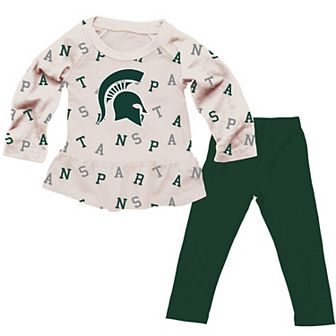 Girls Toddler Wes & Willy Oatmeal Michigan State Spartans Ruffle Raglan Long Sleeve T-Shirt & Leggings Set
