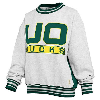 Women's Pressbox Heather Gray/Green Oregon Ducks Endzone Crewneck Sweatshirt