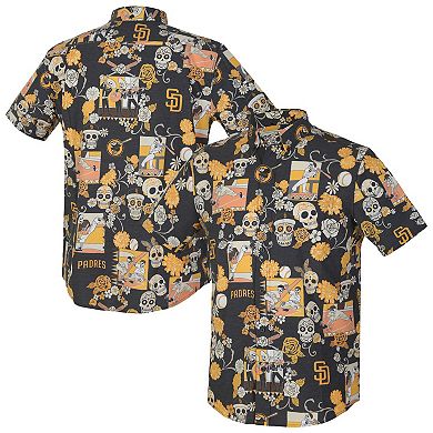 Men's Reyn Spooner Black San Diego Padres Día De Los Muertos Performance Full-Button Aloha Shirt