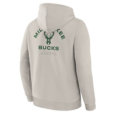 Men's Fanatics Off White Milwaukee Bucks Crossover Collection Blocked Shot Premium Pullover Hoodie