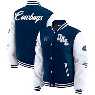 Women's WEAR by Erin Andrews Navy Dallas Cowboys Varsity Full-Snap Puffer Jacket