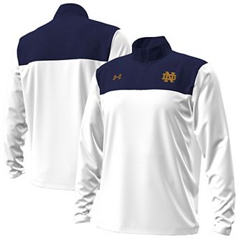 Men's Under Armour White/Navy Notre Dame Fighting Irish Green Blocked Quarter-Zip Pullover