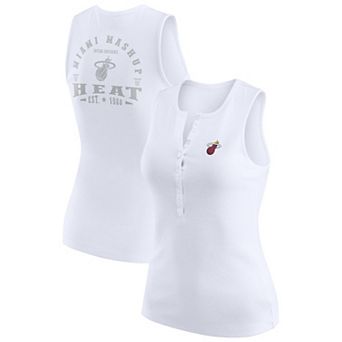 Women's WEAR by Erin Andrews White Miami Heat Rib-Knit Henley Tank Top