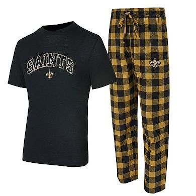 Men's Concepts Sport Black/Gold New Orleans Saints Big & Tall Avondale T-Shirt & Flannel Pants Sleep Set