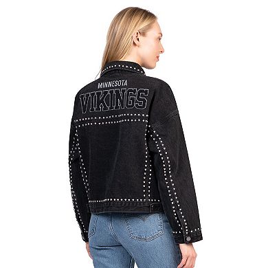 Women's G-III 4Her by Carl Banks Black Minnesota Vikings Pit Stop Crew II Full-Button Denim Jacket