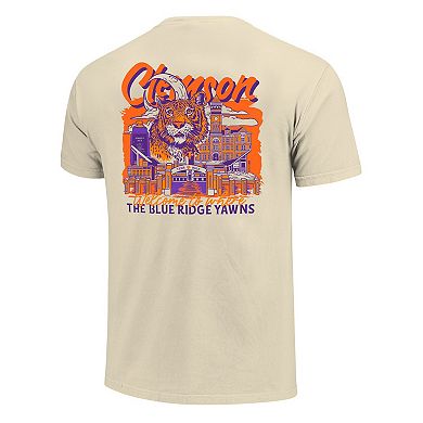 Men's Image One Natural Clemson Tigers Comfort Colors Hand-Drawn Campus Stack T-Shirt