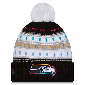 Women's New Era Black Seattle Seahawks 2025 NFL Crucial Catch Cuffed Knit Hat with Pom