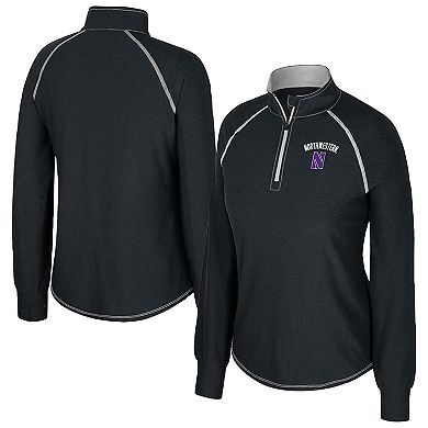 Women's Colosseum Black Northwestern Wildcats Bikram Raglan Quarter-Zip Top