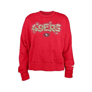 Girl's New Era Scarlet San Francisco 49ers Flip Sequin Sweatshirt