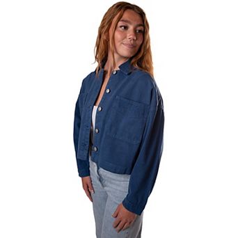 Women's Gameday Social Navy Penn State Nittany Lions Full-Button Cropped Shacket