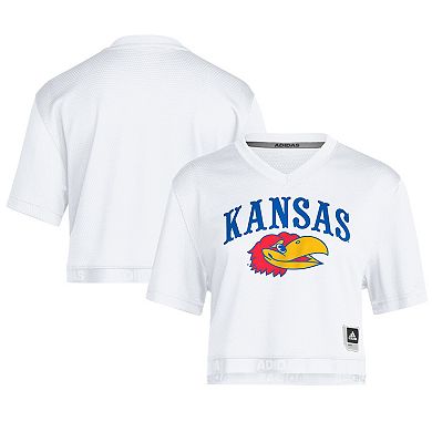 Women's adidas White Kansas Jayhawks White Out Cropped T-Shirt