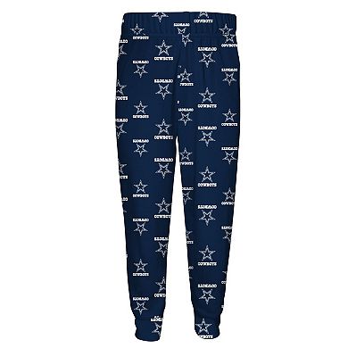 Youth Outerstuff Navy Dallas Cowboys All-Over-Print Long Sleeve T-Shirt and Pants Sleep Set