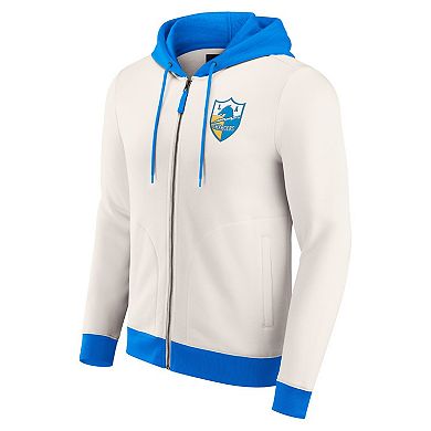 Men's Darius Rucker Collection by Fanatics Cream Los Angeles Chargers Distressed Graphics Full-Zip Hoodie