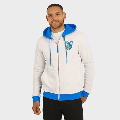 Men's Darius Rucker Collection by Fanatics Cream Los Angeles Chargers Distressed Graphics Full-Zip Hoodie