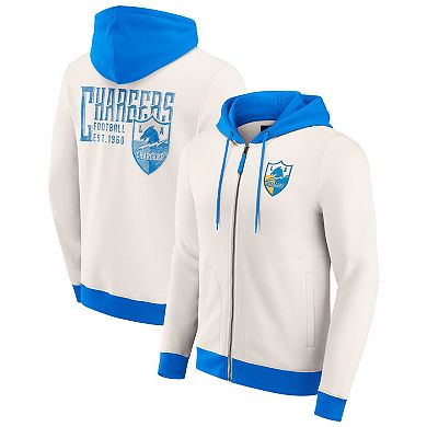 Men's Darius Rucker Collection by Fanatics Cream Los Angeles Chargers Distressed Graphics Full-Zip Hoodie