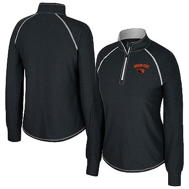 Women's Colosseum Black Oregon State Beavers Bikram Raglan Quarter-Zip Top
