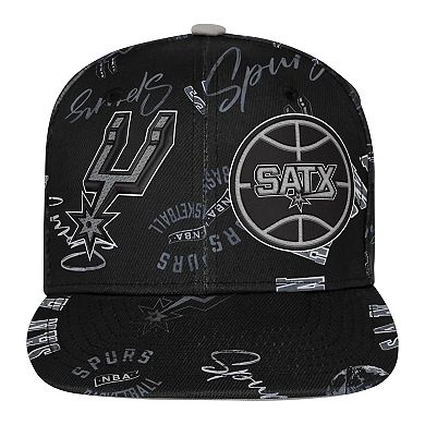 Youth Outerstuff Black San Antonio Spurs Street Hooper Allover Print Snapback Hat