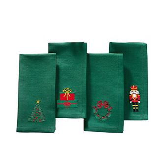 Elrene Home Fashions Holiday Embroidered Cotton Napkins, 17"x17", Set of 4
