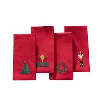Elrene Home Fashions Holiday Embroidered Cotton Napkins, 17"x17", Set of 4