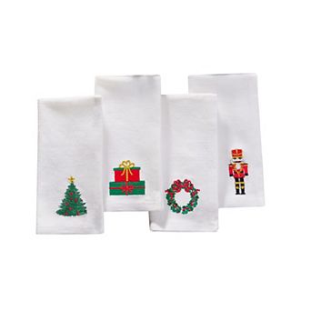 Elrene Home Fashions Holiday Embroidered Cotton Napkins, 17"x17", Set of 4