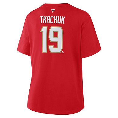 Women's Fanatics Matthew Tkachuk Red Florida Panthers Authentic Stack Name & Number T-Shirt
