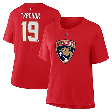 Women's Fanatics Matthew Tkachuk Red Florida Panthers Authentic Stack Name & Number T-Shirt
