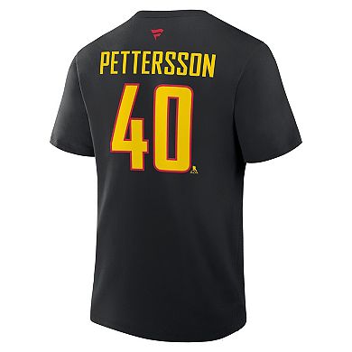 Men's Fanatics Elias Pettersson Black Vancouver Canucks Authentic Stack Name & Number T-Shirt