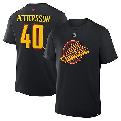 Men's Fanatics Elias Pettersson Black Vancouver Canucks Authentic Stack Name & Number T-Shirt