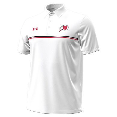Men's Under Armour White Utah Utes Performance Drive Chest Stripe Polo
