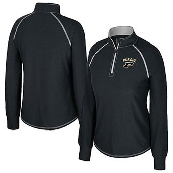 Women's Colosseum Black Purdue Boilermakers Bikram Raglan Quarter-Zip Top
