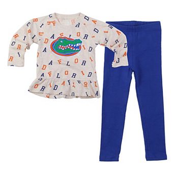 Girls Infant Wes & Willy Oatmeal Florida Gators Ruffle Raglan Long Sleeve T-Shirt & Leggings Set