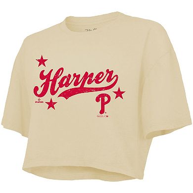 Women's Majestic Threads Bryce Harper Cream Philadelphia Phillies Boxy Crop Top