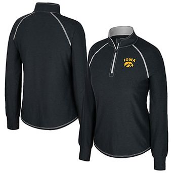 Women's Colosseum Black Iowa Hawkeyes Bikram Raglan Quarter-Zip Top
