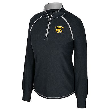 Women's Colosseum Black Iowa Hawkeyes Bikram Raglan Quarter-Zip Top