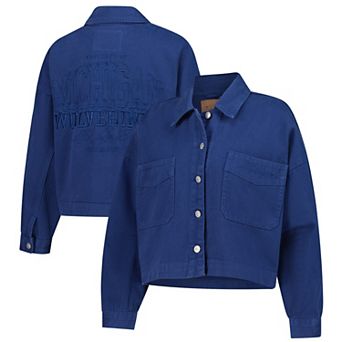 Women's Gameday Social Navy Michigan Wolverines Full-Button Cropped Shacket