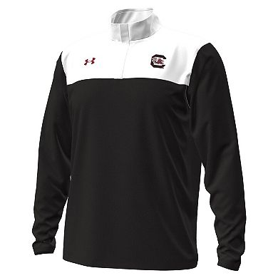 Men's Under Armour Black/White South Carolina Gamecocks Green Blocked Quarter-Zip Pullover